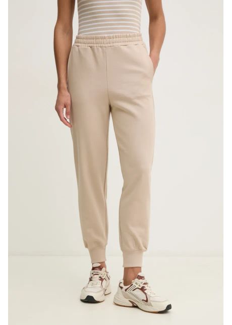 United colors of benetton pantaloni de trening din bumbac femei culoarea bej neted 3unidf01a