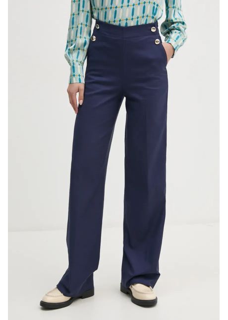 United colors of benetton pantaloni femei culoarea albastru marin drept high waist 4sqpdf06x