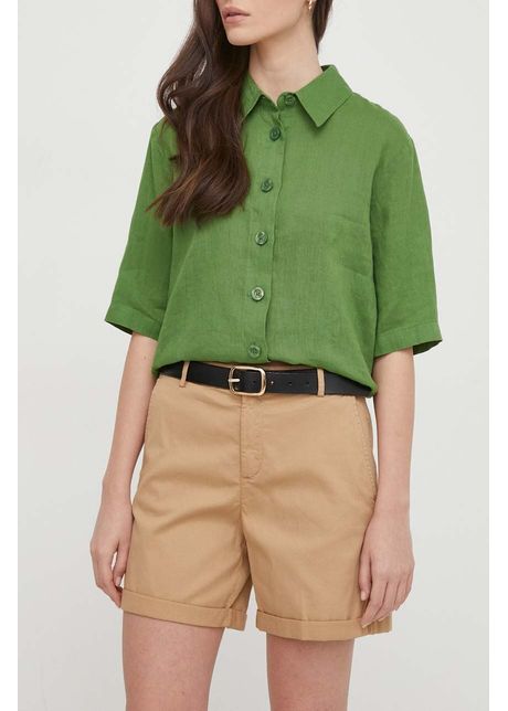 United colors of benetton pantaloni scurti femei culoarea bej neted high waist
