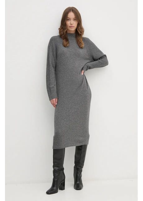 United colors of benetton rochie din amestec de lana culoarea gri midi oversize 1235dv01t
