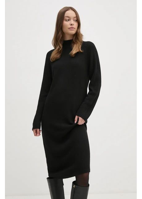 United colors of benetton rochie din amestec de lana culoarea negru midi oversize 1235dv01t
