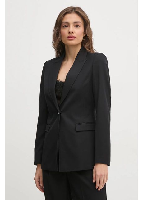 United colors of benetton sacou din l n culoarea negru un singur rand de nasturi uni 27updw02l