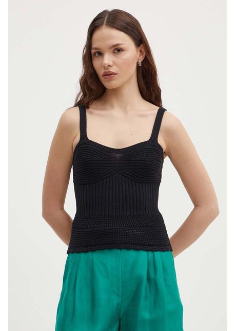 United colors of benetton top din bumbac culoarea negru