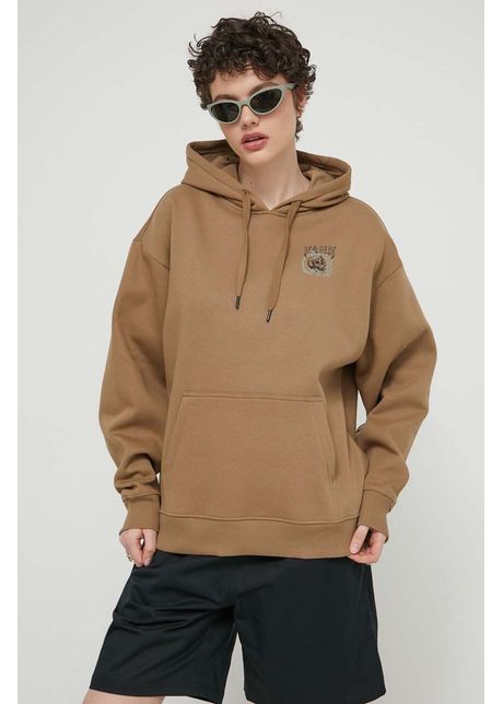 Vans bluza femei culoarea maro cu glug cu imprimeu