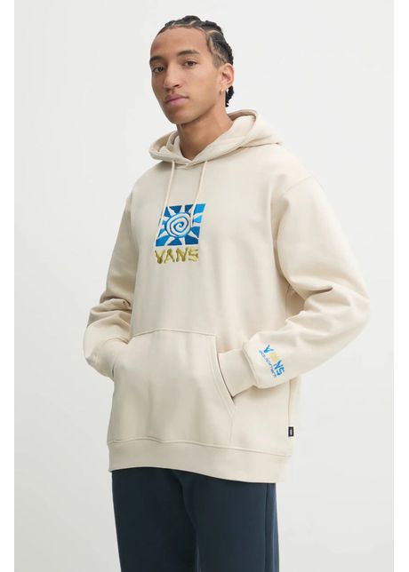 Vans hanorac de bumbac barbati culoarea bej cu glug cu imprimeu vn000jxd2n11