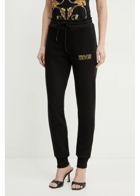 Versace jeans couture pantaloni de trening din bumbac femei culoarea negru neted 78haat06 cf01t