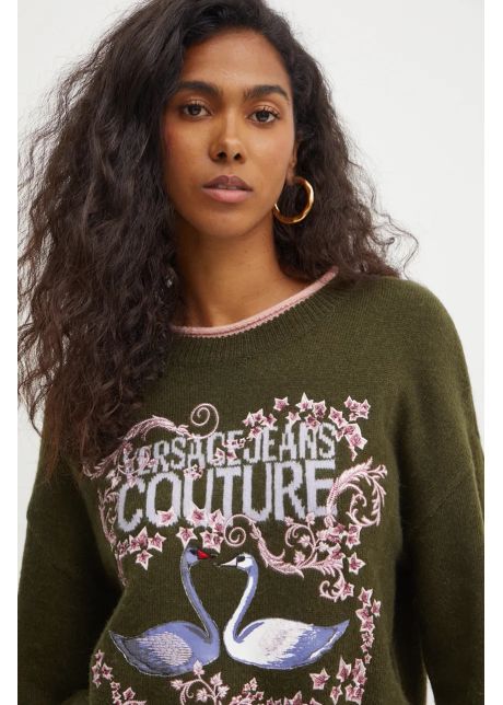 Versace jeans couture pulover din amestec de l n femei culoarea verde 77hafm12 cmf18
