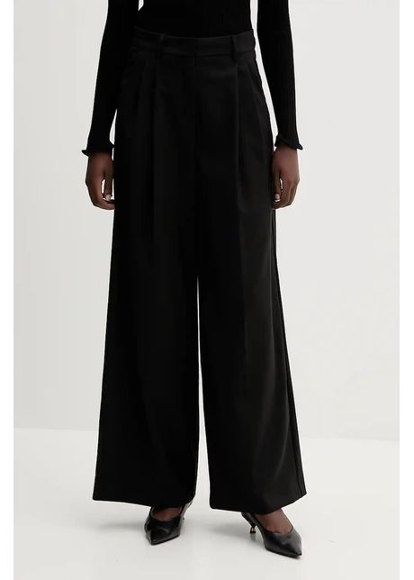 Weekend Max Mara pantaloni de lână ADELFI culoarea negru, lat, high waist, 2525136072600