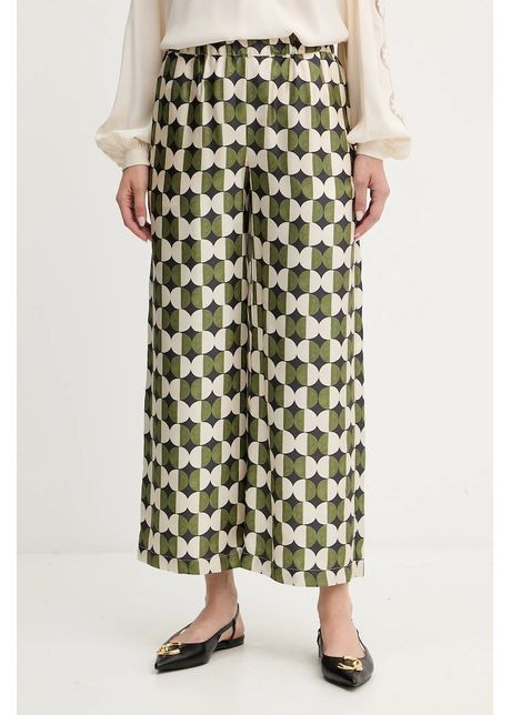 Weekend Max Mara pantaloni de mătase FIBBIA culoarea verde, drept, high waist, 2525136142600