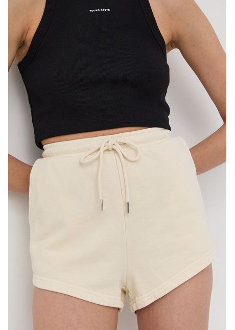Young poets society pantaloni scurti din bumbac femei culoarea bej neted high waist